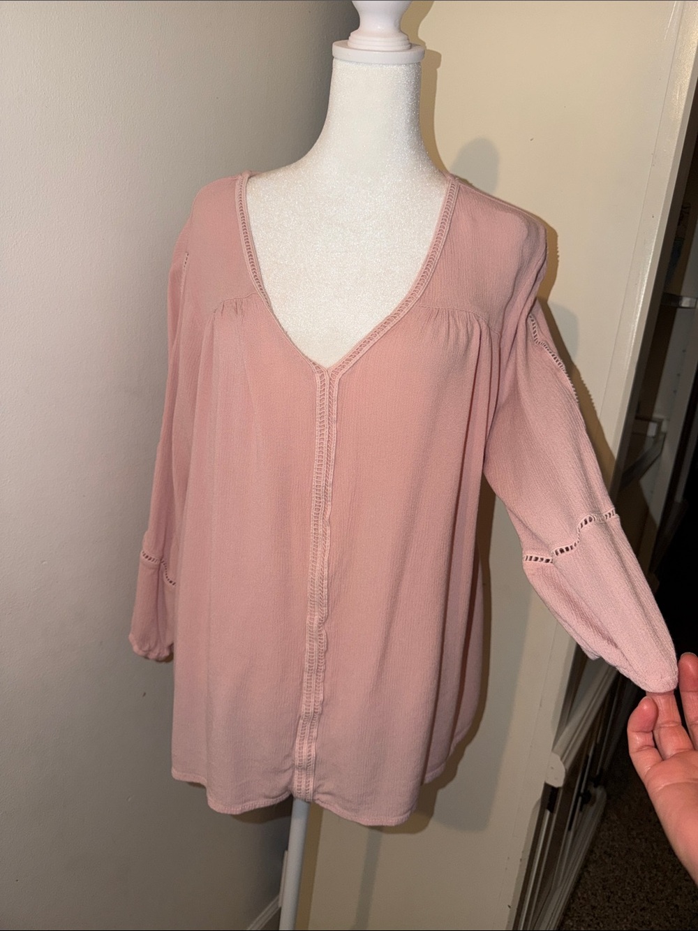 new directions Blush Pink V-Neck Peasant Blouse